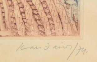 Kass János (1927-2010): Kalapos hölgy (cím nélkül), 1974. Színes rézkarc, papír, jelzett, üvegezett ...