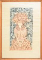 Kass János (1927-2010): Kalapos hölgy (cím nélkül), 1974. Színes rézkarc, papír, jelzett, üvegezett ...
