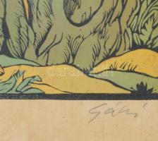 Gácsi Mihály (1926-1987). Hófehérke. Színes linómetszet, papír. Jelzett. Üvegezett fakeretben, 32,5×...