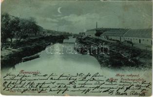 1899 (Vorläufer) Temesvár, Timisoara; Bega rakpart, hajó, híd. Edgar Schmidt (Dresden) kiadása / Bega Landungsplatz / Bega quay, ship, bridge (ázott sarkak / wet corners)