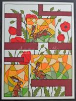 Kun Sarolta (1990-): Nyulak, vegyes technika, papír, jelzett, 40×30 cm