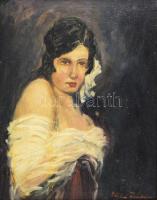 Olvashatatlan jelzéssel, XX. sz. eleje: Hölgy portréja. Olaj, vászon. Dekoratív, sérült fakeretben. ...