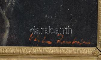 Olvashatatlan jelzéssel, XX. sz. eleje: Hölgy portréja. Olaj, vászon. Dekoratív, sérült fakeretben. ...