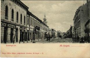 Máramarossziget, Sighetu Marmatiei; Erdélyi út, Divat árú csarnok üzlete. Berger Miksa kiadása / street, shops (fl)