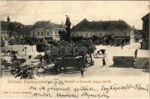 1905 Érsekújvár, Nové Zámky; Kossuth Lajos tér, Szentháromság szobor, Malinszky Rezső üzlete. Adler F. kiadása / square, monument, shops