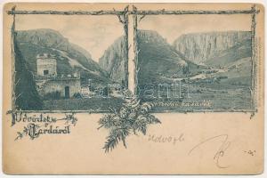 Tordai-hasadék, Cheile Turzii, Torda, Turda; Az EKE (Erdélyi Kárpát Egyesület) Torda-hasadéki menedékháza. Verlag v. A. von Palocsay / mountain rest house, tourist house. Art Nouveau, floral (kopott sarkak / worn corners)