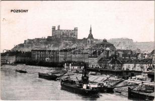 1916 Pozsony, Pressburg, Bratislava; Dunapart, vár, uszályok. Tábori posta / Danube riverside, castle, barges. Feldpostkarte