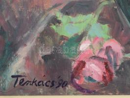 Tenkács Tibor (1913-1998): Rózsacsokor 1. Olaj, farost, jelzett. Hátoldalán autográf felirattal. Fak...