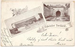 1904 Torda, Turda; Sóbánya, híd. Botár T. kiadása / salt mine, bridge. Art Nouveau, floral (vágott / cut)