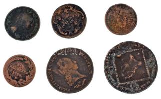 6db-os vegyes "Mária Terézia / II. Ferenc" rézkrajcár tétel, közte 1807S 30kr Cu "I. Ferenc" Szomolnok T:F, patina, peremhiba, ütődések 6pcs mixed "Maria Theresia / Francis I" kreutzer lot, in it Hungary 1807S 30 Kreuzers Cu "Francis I" Smolnik C:F, patina, edge error, punches