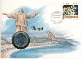 Brazília 1983. 50C acél felbélyegzett borítékban, bélyegzéssel, német nyelvű tájékoztatóval T:UNC Brasil 1983. 50 Cruzeiros steel in envelope with stamp, cancellation, with German description C:UNC