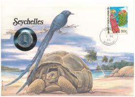 Seychelles-szigetek 1975. 5c felbélyegzett borítékban, bélyegzéssel, német nyelvű leírással T:AU Seychelles 1975. 5 Cents in envelope with stamp and cancellation, with German description C:AU