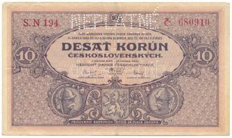 Csehszlovákia 1927. 10K "NEPLATNÉ (Minta)" perforációval "S.N 194 C 680910" T:F ...