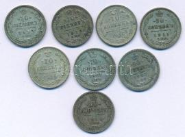 Orosz Birodalom 1901-1916. 10k Ag (8xklf) T:XF,VF patina Russian Empire 1901-1916. 10 Kopeck Ag (8xdiff) C:XF,VF patina