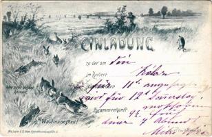 1903 Einladung, Waidmannsheil! Nik. Szailer kiadása / hunting invitation art postcard (EK)