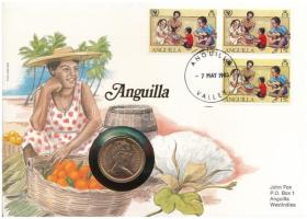 Nagy-Britannia 1981. 2p bronz "II. Erzsébet", felbélyegzett "Anguilla" borítékban, bélyegzéssel, német nyelvű leírással T:UNC patina Great Britain 1981. 2 Pence bronze "Elizabeth II" in "Anguilla" envelope with stamp, cancellation and prospectus in German C:UNC patina