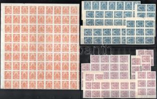 1913 Hírlapbélyeg hajtott 90-es ívdarabban + 1920 Hírlapbélyeg 51 db sor összefüggésekben (24.600) (törések, szakadások / folds, torn)