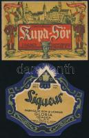 Vegyes nagyváradi italcímke tétel, 2 db: Dreher - Haggenmacher Nagyváradi Kupa-sör, Gloria liqueur.