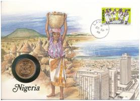 Nigéria 1974. 1k felbélyegzett borítékban, bélyegzéssel, német nyelvű leírással T:UNC patina Nigeria 1974. 1 Kobo in envelope with stamp and cancellation, with German description C:UNC patina