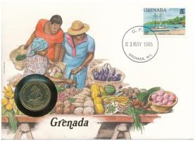 Kelet-Karibi Államok / Grenada 1981. 1$ Al-bronz felbélyegzett borítékban, bélyegzéssel, német nyelvű leírással T:UNC East Caribbean States / Grenada 1981. 1 Dollar Al-bronze in envelope with stamp and cancellation, with German description C:UNC