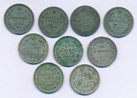 Orosz Birodalom 1863-1916. 15k Ag (9xklf) T:AU-F patina Russian Empire 1863-1916. 15 Kopecks Ag (9xdiff) C:AU-F patina