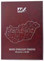 2015 Magyar Közút - Megyei úthálózati térképek 1 : 150.000, Magyarország komplett úthálózata megyékre bontva, 19 db térkép, kiadói műbőr mappában