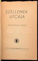 Füst Milán: Szellemek utcája. Füst Milán versei. Bp., [1948]. Dante Könyvkiadó (Magyar Központi Híradó Rt.-ny.), 172 p. Első kiadás. Füst Milán új versei és válogatott versei után válogatás a költő korábbi kötetei sajtóvisszahangjából. Kiadói papírkötés, a borító széleken kis szakadásokkal, és a gerincen kis sérüléssel, a borító részben elvált a könyvtesttől (elengedett a ragasztás.)  A szerző, Füst Milán (1888-1967) Kossuth- és Baumgarten-díjas író, költő által Berény Róbert (1887-1953) festőművész, a magyar avantgárd egyik nagy alakja, a Nyolcak alkotócsoport tagja és családja részére DEDIKÁLT példány. "Berény Róbertéknak, szerető barátjuk: Füst Milán. Budapesten, 1948. március 4-dikén."