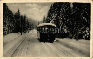 Tátra, Magas-Tátra, Vysoké Tatry; siklóvasút a Tarajkára télen / Lanovka na Hrebienok / funicular in winter (Rb)