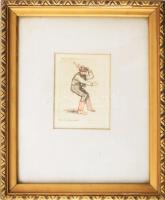 Olvashatatlan jelzéssel (Barcsa Mihály?): Táncos. Akvarellel színezett rézkarc, papír. Üvegezett fak...