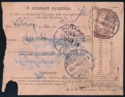 1920 Postautalvány 6K bérmentesítéssel "NAGYKÖRÖS" - "BUDAPEST"