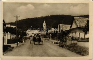 1958 Lónyabánya, Lovinobana; utca, lovaskocsi, templom / street, horse cart, church (fl)