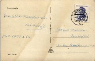 1958 Lónyabánya, Lovinobana; utca, lovaskocsi, templom / street, horse cart, church (fl)