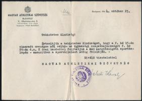 1944 Bp., Magyar Athletikai Szövetség értesítése Fekete Károly aláírással