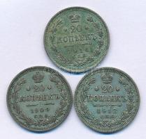 Orosz Birodalom 1909-1914. 20k Ag (3xklf) T:XF,VF patina Russian Empire 1909-1916. 20 Kopecks Ag (3xdiff) C:XF,VF patina