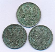 Orosz Birodalom 1909-1914. 20k Ag (3xklf) T:XF,VF patina
Russian Empire 1909-1916. 20 Kopecks Ag (3...
