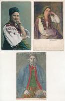11 db RÉGI külföldi népviseletes motívum képeslap vegyes minőségben