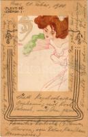 1900 Fleur de Chemin I. Art Nouveau lady. Verlag Back &amp; Schmitt Wien Serie No. 1030. litho s: Raphael Kirchner