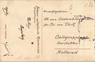 Üdvözlet Krampusztól / Krampus art postcard with little girl and Saint Nicholas doll. Pantophot Vien...