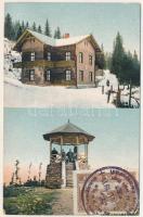 1911 Szebenjuharos, Hohe Rinne, Paltinis; Kurhaus Hohe Rinne, Wohnpavillon u. Conradt-Warte auf dem Oncest. Section Hermannstadt S.K.V. 1911. / gyógyház télen, kilátó / spa in winter, tourist house, lookout tower + hotel posta / Transylvanian hotel post (EK)