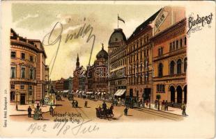 1902 Budapest VIII. József körút (Nagykörút), Hotel Rémi szálloda, villamos, M. kir. Technológiai Iparmúzeum. Ganz Antal 309. litho (EK)