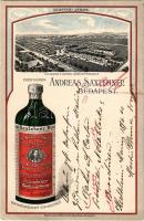 1900 Budapest XI. Saxlehner András Hunyadi János keserűvíz üzeme, gyár, reklám. Bruchsteiner és fia Műintézet Art Nouveau litho / Saxlehner's Hunyadi János Bitterquelle (EB)