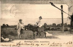 1906 Hortobágy, juhász szamárháton, magyar folklór. Pongrácz Géza kiadása, Kiss Ferenc eredeti fényképe után (EK)