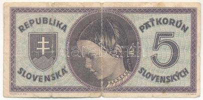 Szlovákia DN (1945) 5K T:VG foltos Slovakia ND (1945) 5 Korún C:VG spotted Krause P#8