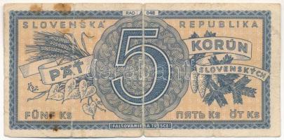 Szlovákia DN (1945) 5K T:VG foltos Slovakia ND (1945) 5 Korún C:VG spotted Krause P#8