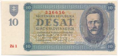 Szlovákia 1943. 10K "SPECIMEN" perforációval, "Zn 1 336656" T:AU / Slovakia 1943. 10 Korun with "SPECIMEN" perforation, ""Zn 1 336656" C:AU Krause 6.s