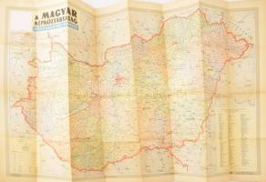 1957 A Magyar Népköztársaság közigazgatási térképe, 1 : 500.000, Bp., Kartográfiai Vállalat, kisebb szakadásokkal, a bal felső sarokban a címert leragasztották, 115x75 cm