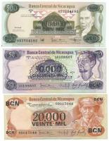 Nicaragua 1987. 20C fekete "20.000C" felülbélyegzéssel + 50C fekete "50.000C" felülbélyegzéssel + 500C fekete "100.000C" felülbélyegzéssel T:XF-F szép papír Nicaragua 1987. 20 Cordobas with black "20.000 Cordobas" overprint + 50 Cordobas with black "50.000 Cordobas" overprint + 500 Cordobas with black "100.000 Cordobas" overprint C:XF-F fine paper Krause P#147, P#148, P#149