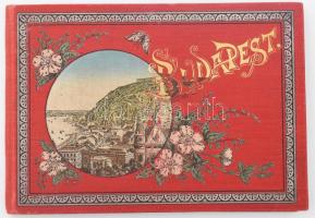 cca 1880 Budapest nevezetességeit bemutató litho leporelló, feliratozott képekkel, hibákkal