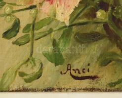 Szongoth Anna (1908-1991): Virágok. Olaj, vászon, kartonon. 50x21,5 cm. Dekoratív fakeretben