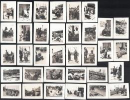 cca 1921 Harbin vasútállomás, Kína, utcaképek, stb., 2 db képeslap, fotók: 4,5×3,5 és 6,5×10,5 cm kö...